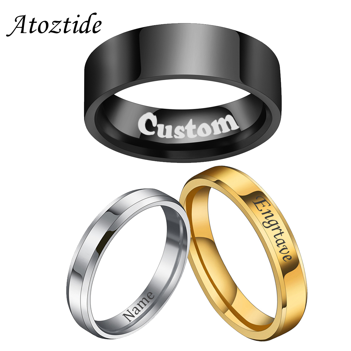 Coupling 8Mm - Atoztide 4/6/8Mm ส่วนบุคคลแกะสลักชื่อวันที่แหวนผู้หญิงทองสแตนเลสที่กำหนดเองหัวใจคู่เครื่องประดับของขวัญ