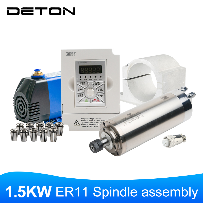 Water Cooled Spindle - ชุดแกนหมุนระบายความร้อนด้วยน้ำ GDZ-17 1.5KW ER11 พร้อมลูกปืน 4