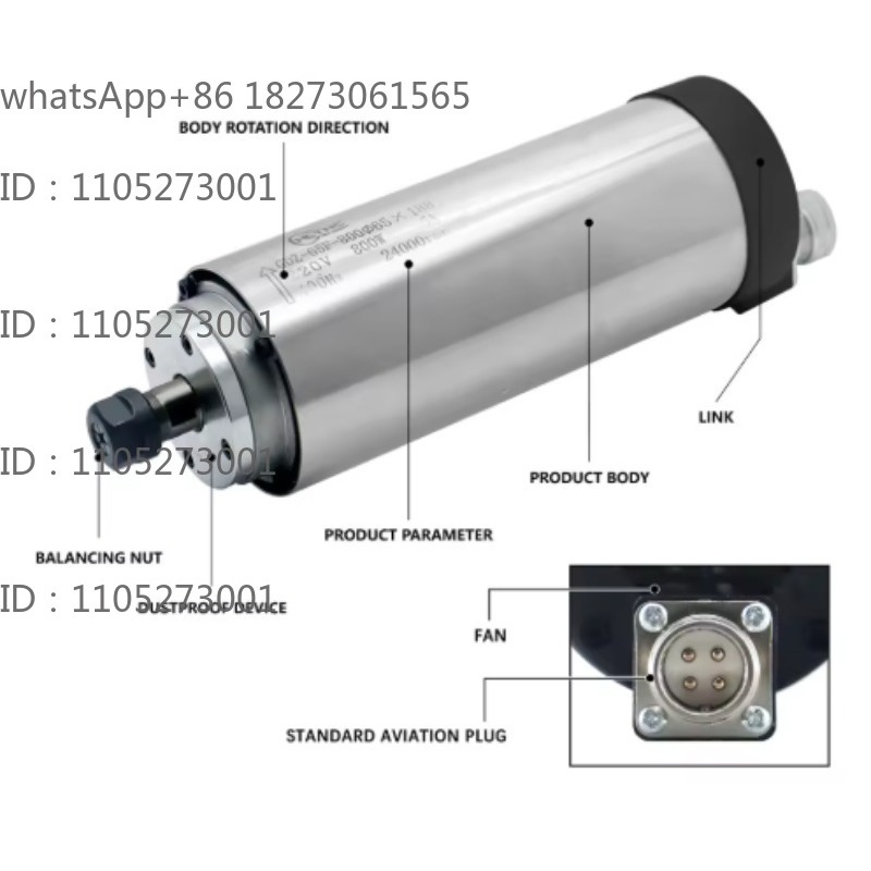 Spindle Motor - มอเตอร์สปินเดิลแบบวงกลม ระบายความร้อนด้วยน้ำ 800W 24000RPM ER11 อะไหล่ไดรฟ์ความเร็วสูงสำหรับเครื่องกัด