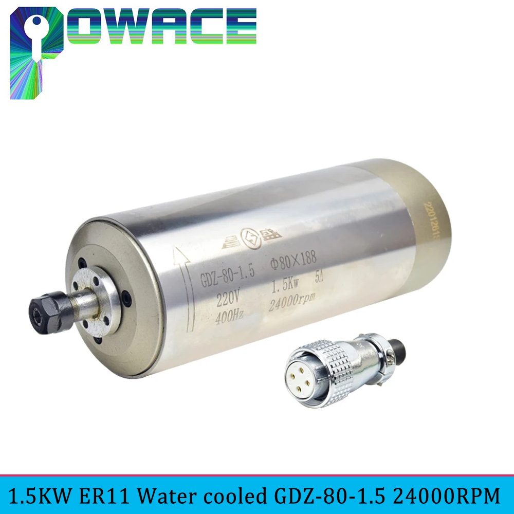 Water Cooled Spindle - มอเตอร์แกนหมุนน้ำเย็นสำหรับงานไม้ CNC GDZ-80 ER11 1.5KW 24000รอบต่อนาทีความเร็วสูงสำหรับเครื่องมิลลิ่งแกะสลักเราเตอร์งานไม้
