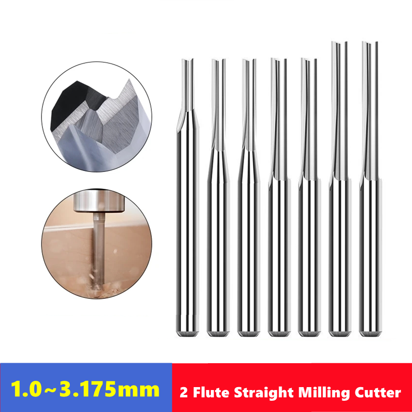 End Mill Set - 10ชิ้นดอกกัดคาร์ไบด์3.175มม. (1/8) ก้าน2ขลุ่ยตรงสล็อตตัดกัด MDF เครื่องตัดไม้พลาสติก CNC