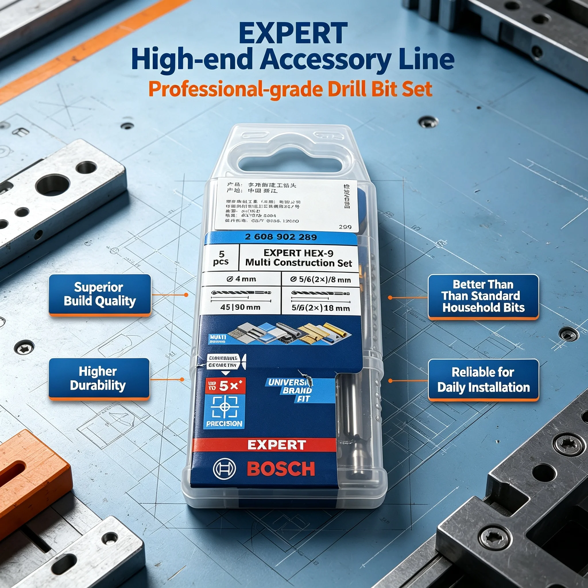 Drill Bit Set - BOSCH 2608902289 EXPERT HEX-9 ชุดดอกสว่านอเนกประสงค์สำหรับงานก่อสร้าง ก้านหกเหลี่ยม