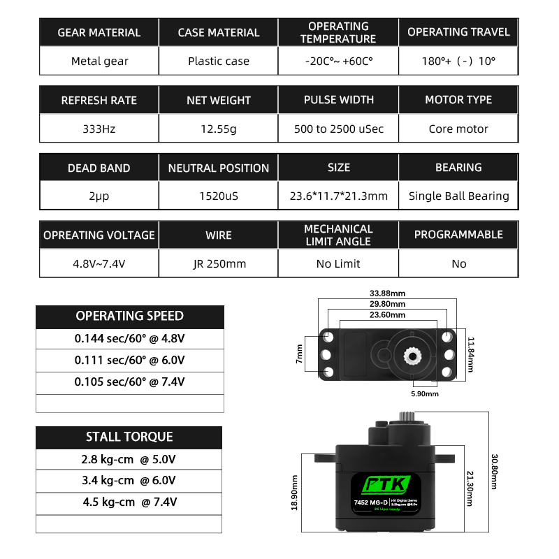 PTK 7452 MG-D 9g เซอร์โวดิจิตอ - Servo 9G บทวิจารณ์และราคา